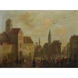 Heyden, Jan van der (1637-1721) zugeschrieben "Holländische Stadtvedute" Öl/Holz, verso drei alte