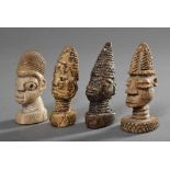 4 Diverse Yoruba "Ife" Orakelköpfchen, Elfenbein, Nigeria, H. 5,5-7cm, ehemals Sammlung Kegel-