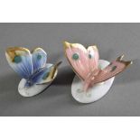 2 Diverse ENS Porzellan Miniaturen "Schmetterlinge", farbig staffiert, Volkstedt, H. 3/3,5cm2