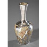 Jugendstil Keramik Vase mit floralem Silver Overlay "Tulpen", H. 9,5cm, rest.Art Nouveau ceramic