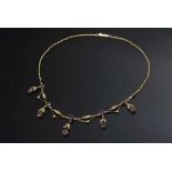 RG 375 Jugendstil Collier mit floralen Ornamenten, 27 Saatperlen (1 x fehlt) und Amethysten, 8,6g,