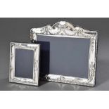 2 Diverse Fotorahmen mit Reliefdekor "Schleifen und Girlanden", England, Silber 925, FM 13x18/7x9,