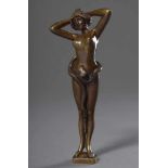 Jugendstil Bronze Petschaft "Weiblicher Akt mit Schlange, sign. "Greier", Monogramm "A.H.", L.