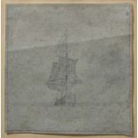Unbekannter Künstler des 18.Jh., "Holländische Marine-Segelschiff", Bleistift/Papier, 14,3x14cm (m.