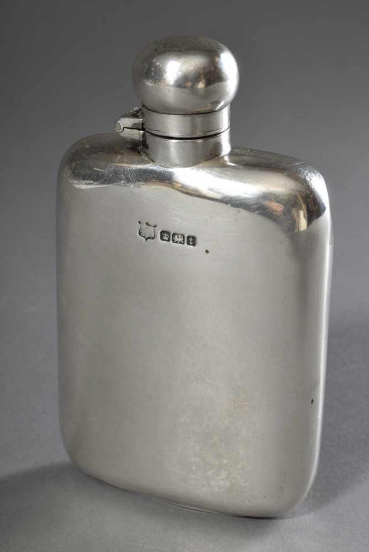 Schlichter Flachmann, Sheffield 1911, MZ verschlagen, Silber 925, 121g, 12x7x2cm, leichte