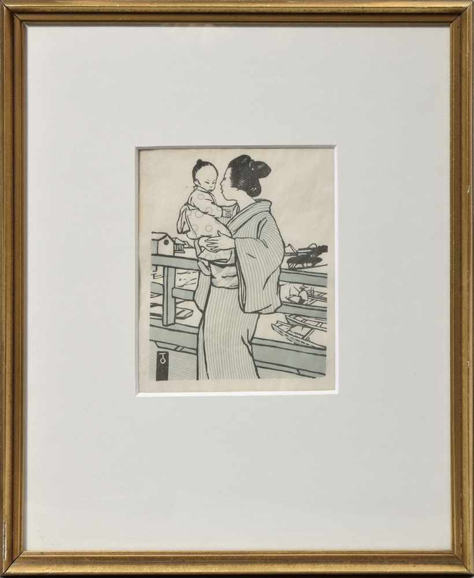 Orlik, Emil (1870-1932) "Japanerin mit Kind", Farbholzschnitt/Japanpapier, 16x13cm (m.R. 37x31cm) - Bild 2 aus 2