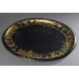 Ovales Blechtablett mit floralem Goldornament, 19.Jh., 68x54cm, etw. ber.Oval metal tray with floral