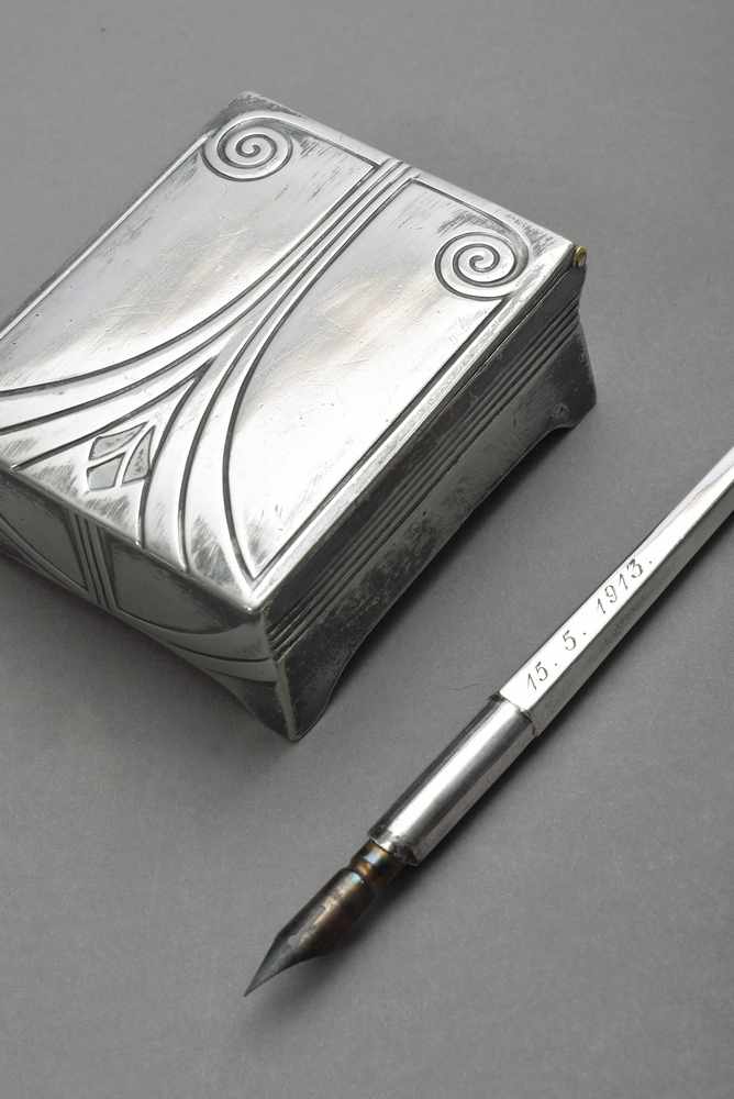 2 Diverse Teile Briefmarkendose und Schreibfeder in Original Etui, WMF/Martin Mayer, Silber 925/