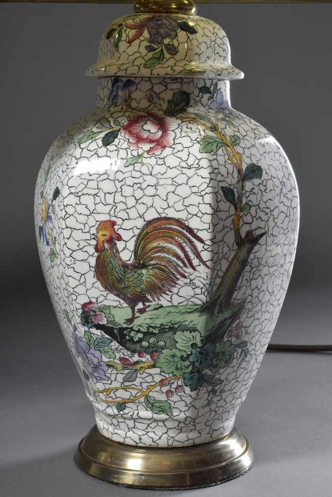 Paar Steingut Vasen mit Umdruckdekor "Hähne" als Lampe montiert, H. 56cmPair of stoneware vases '' - Bild 4 aus 4