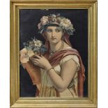 Goldene Profilleiste mit Lithographie "Italienerin mit Blumenkorb" von Josephine Ducollet (act.