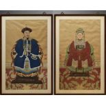 Paar "Kaiserportraits", Gouachen nach altem Vorbild, China 20.Jh., seitlich gestempelt, 109x64cm (