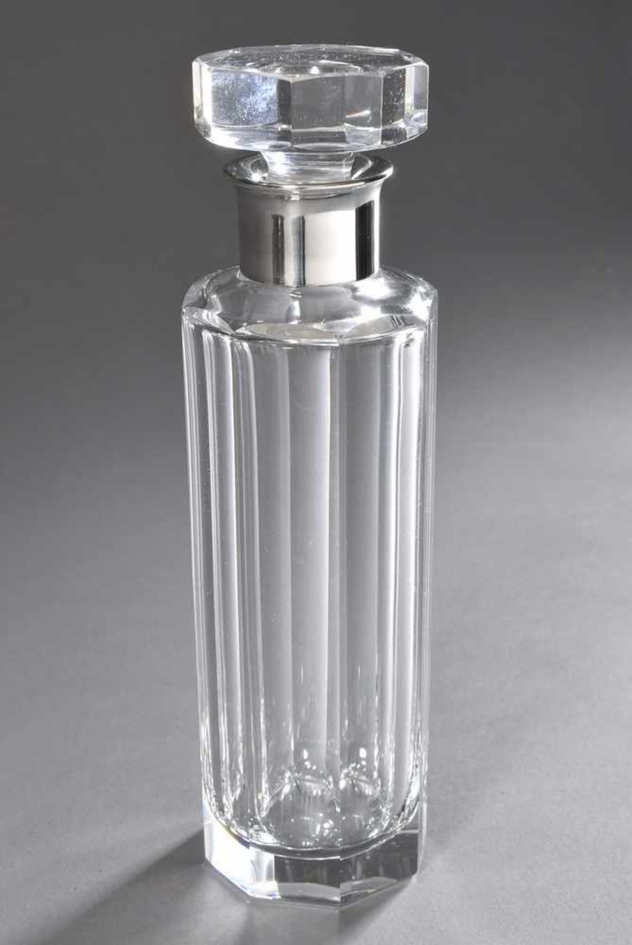 Facettierte Karaffe mit Silberhals, Emil Hermann, Silber 925, H. 25cmFaceted carafe with silver