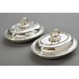 Paar englische Gemüse Dishes mit Bajonett Griff und Perlrand, Goldsmith & Silversmiths,