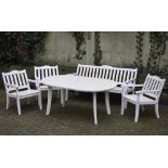 5 Teile Herlag Gartenmöbel: Bank (82x160x70cm), Tisch (72x165x95cm) und 3 Sessel (H. 46/83cm),