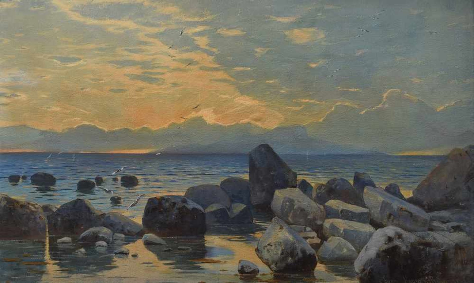 Meyer, Edgar (1853-1925) "Abendstimmung an der Amalfiküste (Capri)" 1886, Aquarell/Malpappe, u.r.