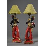 Paar "Mohren" Lampen in venezianischem Stil, Masse farbig gefasst, Entw. Carlo Rampazzi um 2000,