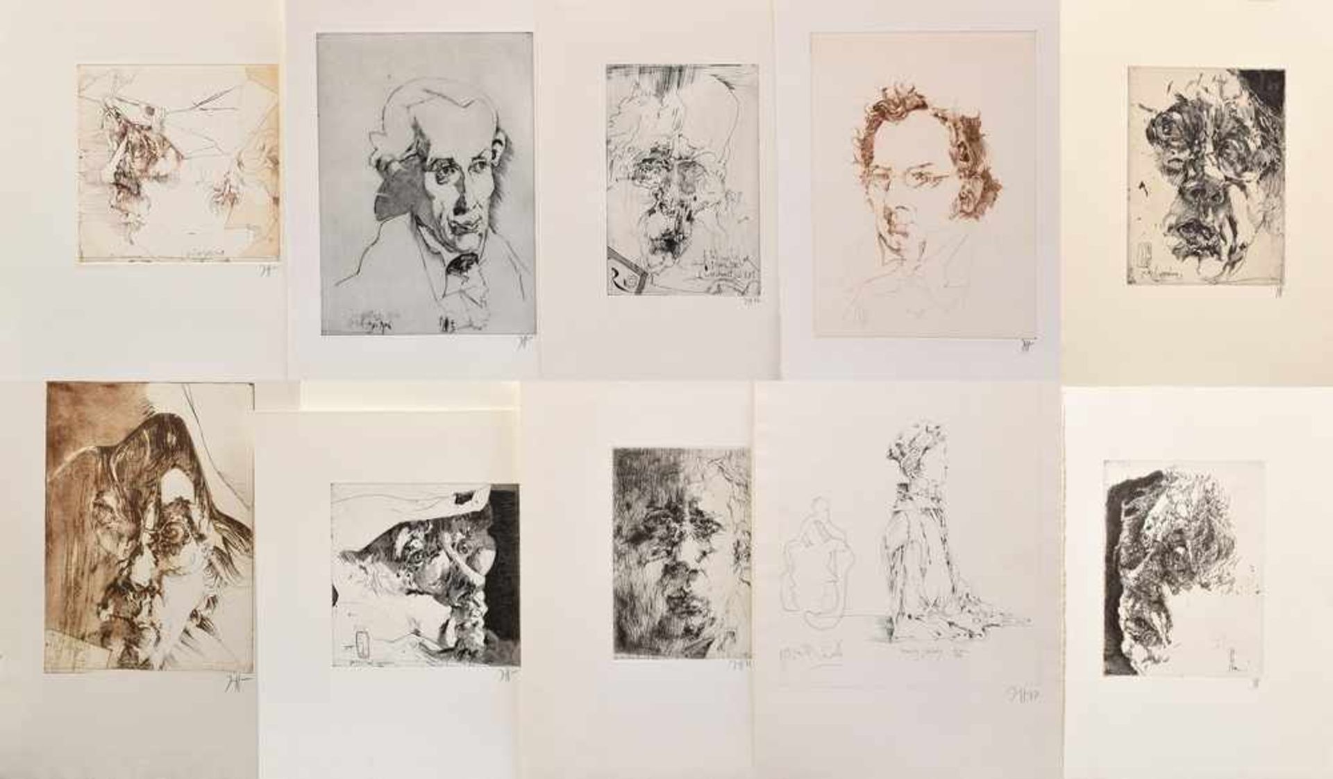 9 Diverse Janssen, Horst (1929-1995) "Portrait" Radierungen, Griffelkunst, BM 53,5x39,5cm-39,5x38cm9