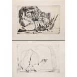 2 Diverse Janssen, Horst (1929-1995) "Fantasietiere" Radierungen, Griffelkunst, BM 42x56cm/