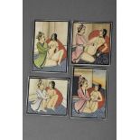 4 Diverse Indische Miniaturen "Kamasutra Positionen", Gouache/Elfenbein, 4,6x5,4 - 6,7x4,6cm4