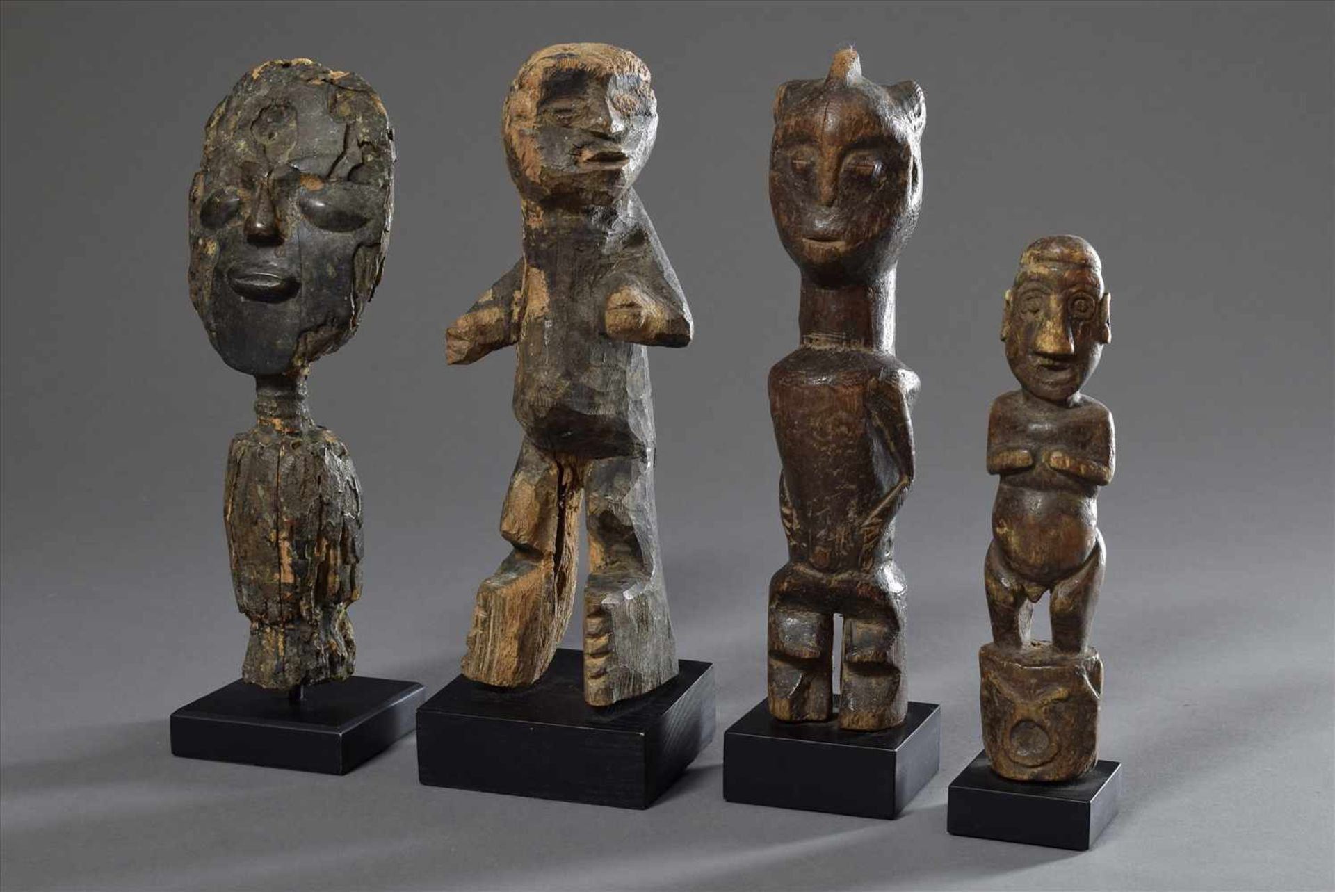 4 Diverse Ahnen-/Fruchtbarkeitsfiguren der Chamba/Wurkun/Nigeria, Bamileke/Kameruner Grasland,