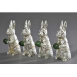 4 Tischdekorationen "Hasen" mit grünem Glas Ei, versilbert, H. 8cm4 Table decorations "Rabbit"
