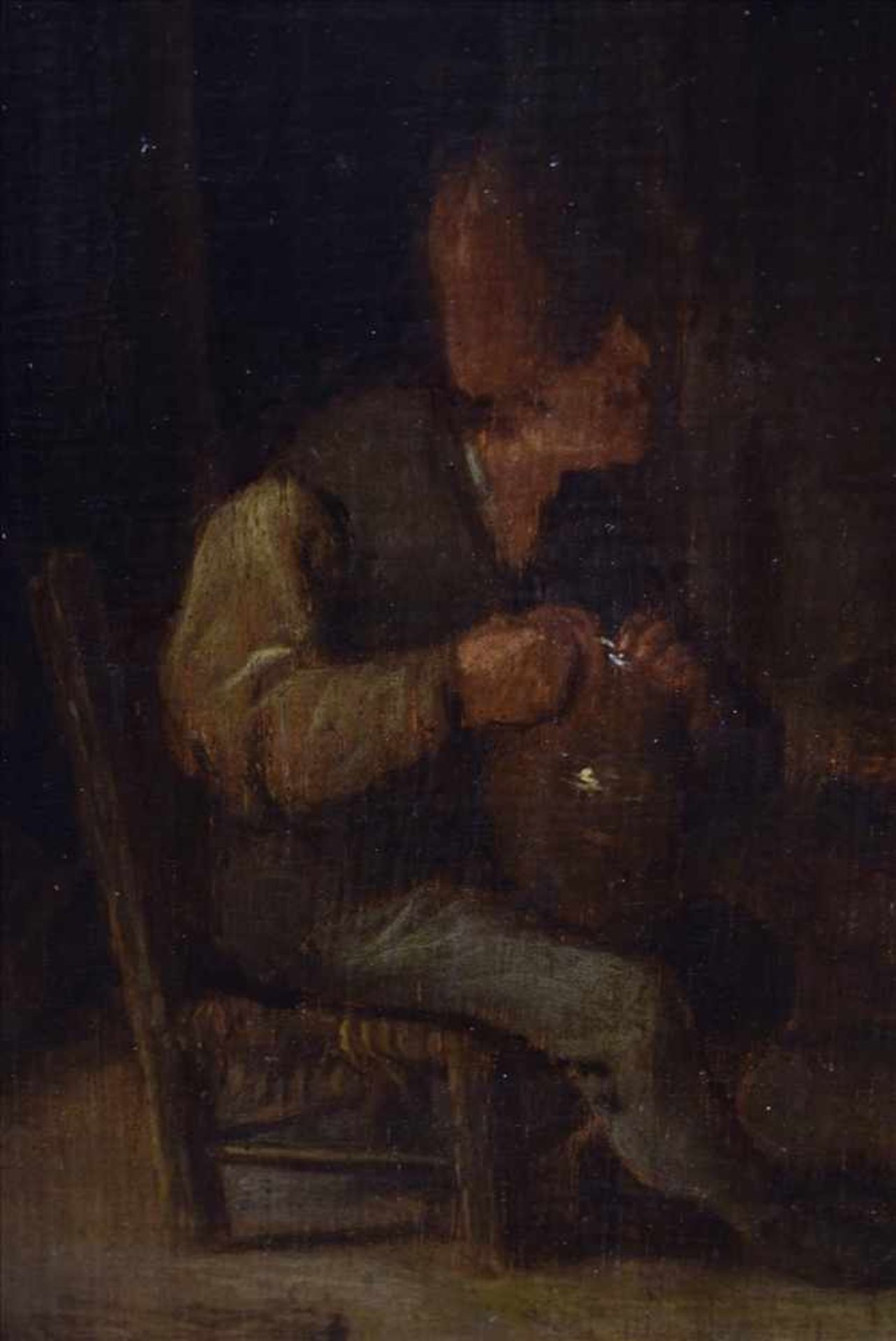 Holländischer Meister des 17. Jh., "Interieur mit bäuerlicher Familie", Öl/Holz, verso Isaac van - Image 4 of 5