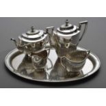 5 Teile Kaffee-Tee-Set mit Tablett im Queen Ann Stil, Wilkens, Silber 800, zus. 2238g, H. 8,5-