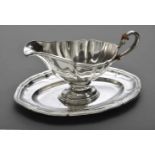 Kleine "Chippendale" Buttersauciere mit festem Untersatz, Herstellerpunze "BARCA", Silber 800, 247g,