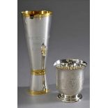 2 Diverse moderne Becher mit Gravuren, Koch & Bergfeld/Jelzer, Silber 925, 392g, H. 8/19cm2