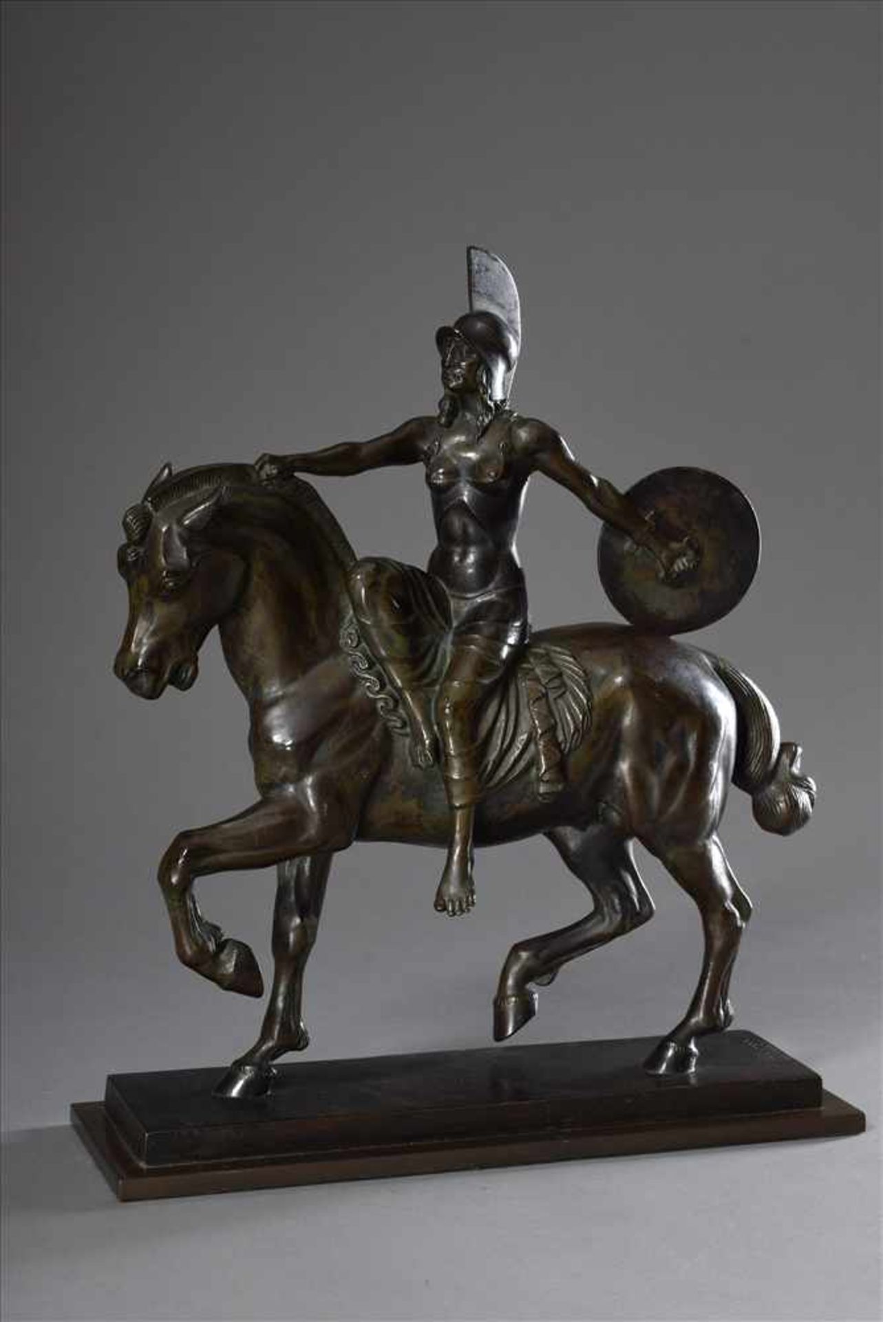 Thiele, Alf (1886-1957) "Amazone auf Pferd", Bronze, sign. um 1920, als Lampe montiert, H. 42/ - Bild 3 aus 6