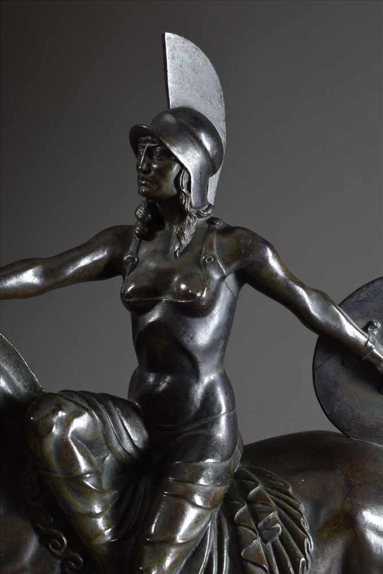 Thiele, Alf (1886-1957) "Amazone auf Pferd", Bronze, sign. um 1920, als Lampe montiert, H. 42/ - Bild 5 aus 6