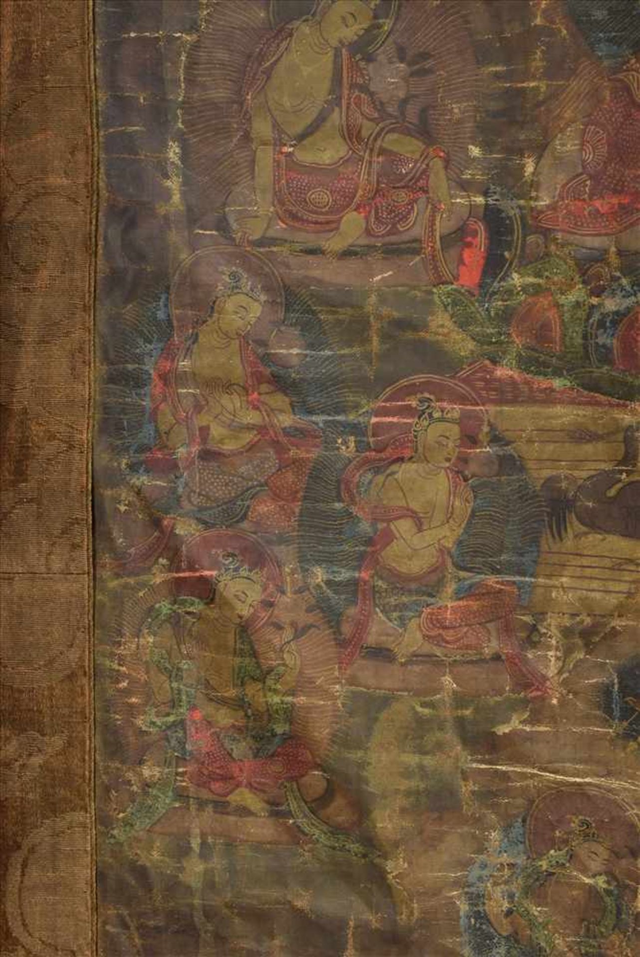 Thangka "Amitaba/Bodhi Sattwa", Tibet Ende 18.Jh., 60x40cm (125x63cm), diverse DefekteTangka " - Bild 4 aus 7