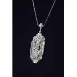 Elegantes GG 585 Art-Deco Collier Oberfläche platiniert mit 1 Altschliffdiamanten (ca. 0.22ct/TCR/