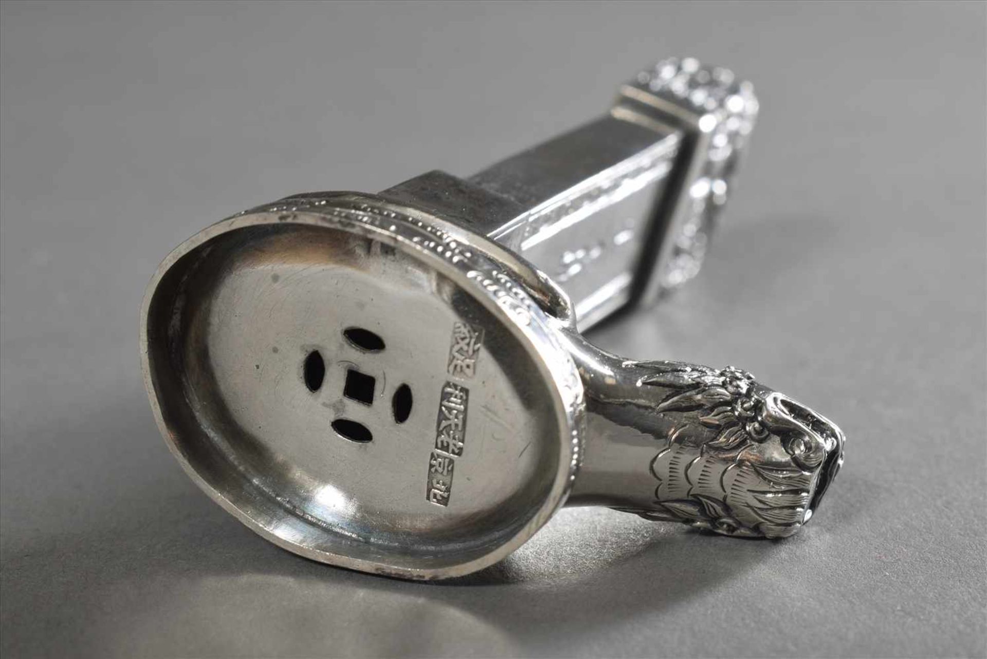 Chinesischer Zahnstocherbehälter mit Schriftzeichen "Stele auf Schildkröte", 3 Marken, Silber, - Bild 3 aus 4