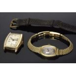 2 Diverse Uhren: feine GG 585 Damenarmbanduhr, Aufzugskrone vergoldet (17,72g, L. 16,5cm),