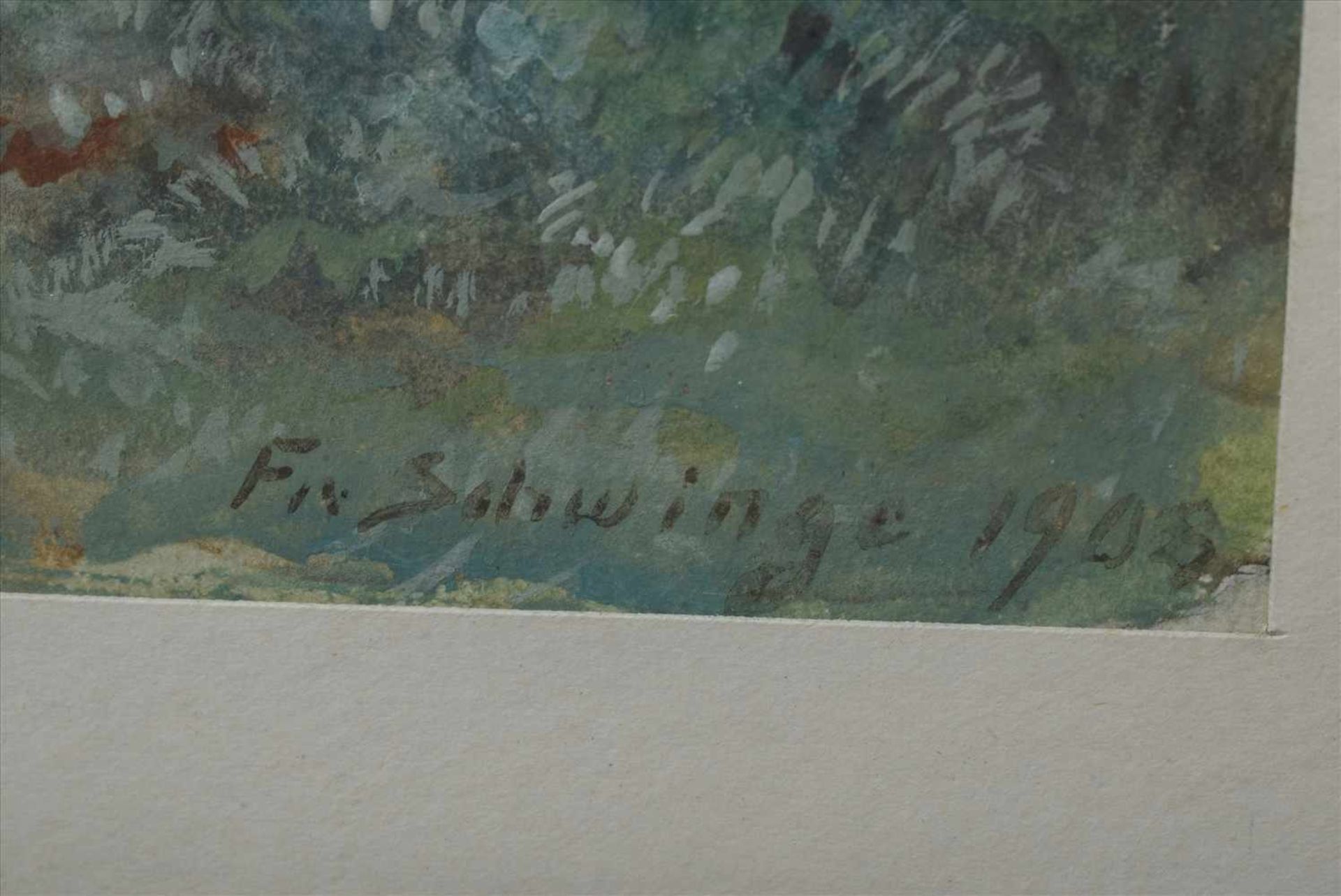Schwinge, Friedrich (1852-1913) "Wiesenlandschaft" 1908, Gouache, u.r. sign./dat., 14x21cm (m.R. - Image 3 of 3