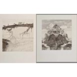 2 Diverse Hablik, Wenzel (1881-1934) "Ohne Titel" (PM 20x19,5cm/BM 30x22cm) und "Flamingos auf einem