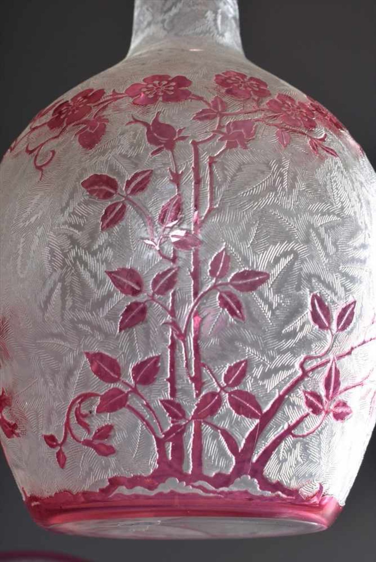 4 Diverse Teile Val Saint Lambert Eisglas mit rosé Überfang "Ranken", geschliffen und geätzt, - Bild 2 aus 3