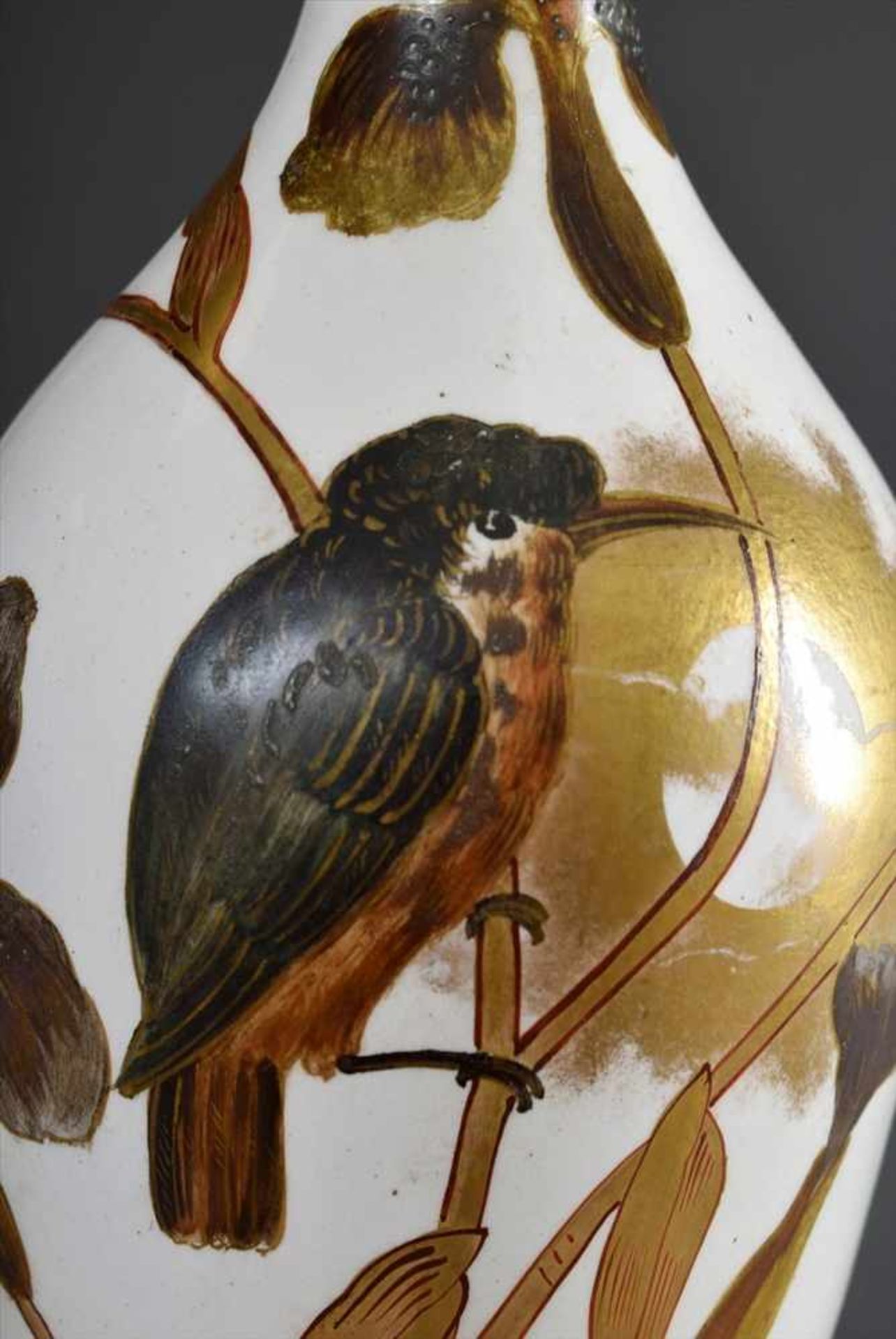 2 Diverse Teile Weichporzellan Kännchen und Vase mit asiatischer Malerei "Vogel auf Ast", Franz - Bild 5 aus 5