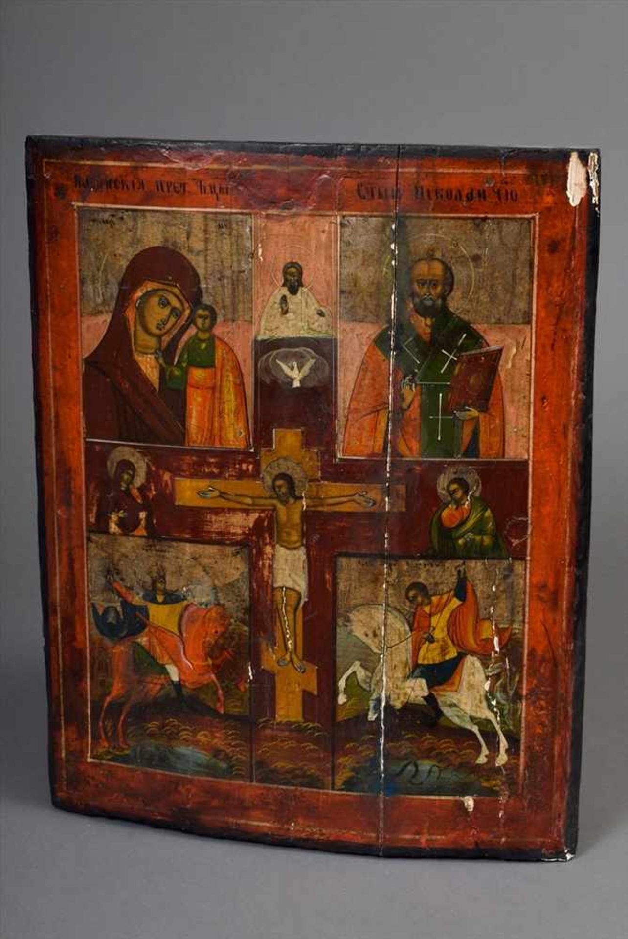 Bäuerliche Ikone „Muttergottes und Heilige“, wohl Südrussland 19.Jh., 48,5x39cm, defektRural Icon "
