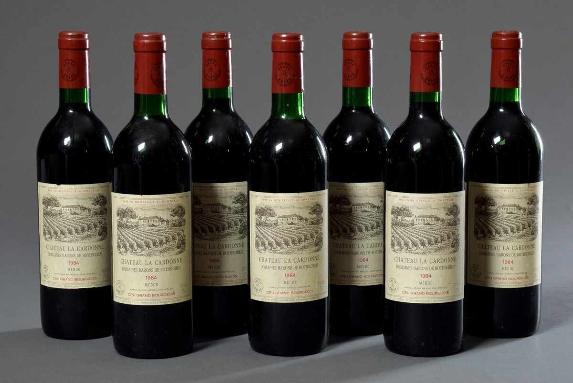 7 Flaschen "Chateau La Cardone, Domaines Barons de Rothschild, Médoc, Cru Grand Bourgeois", 1984,