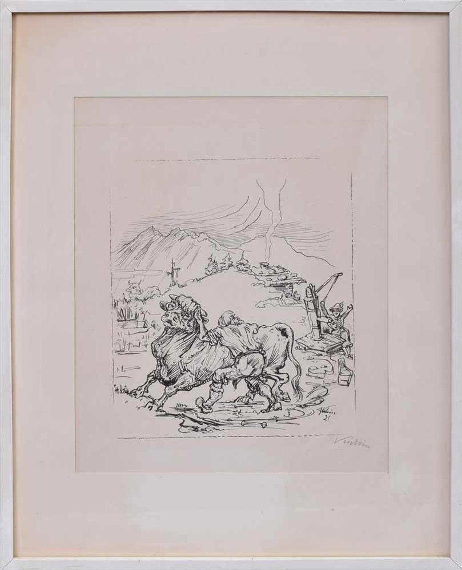 2 Diverse Kubin, Alfred (1877-1959) „Stier auf der Alm“ 1921 und „Entführung (Geier mit Matrosen)“ - Image 6 of 6