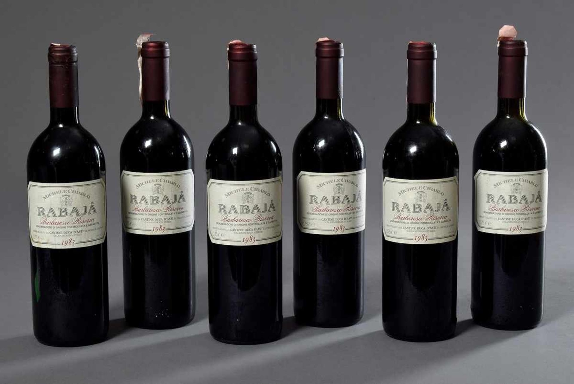 6 Flaschen Rotwein "Rabajá, Barbaresco Riversa, Michele Chiarlo", 1983, enthält Sulfite6 bottles