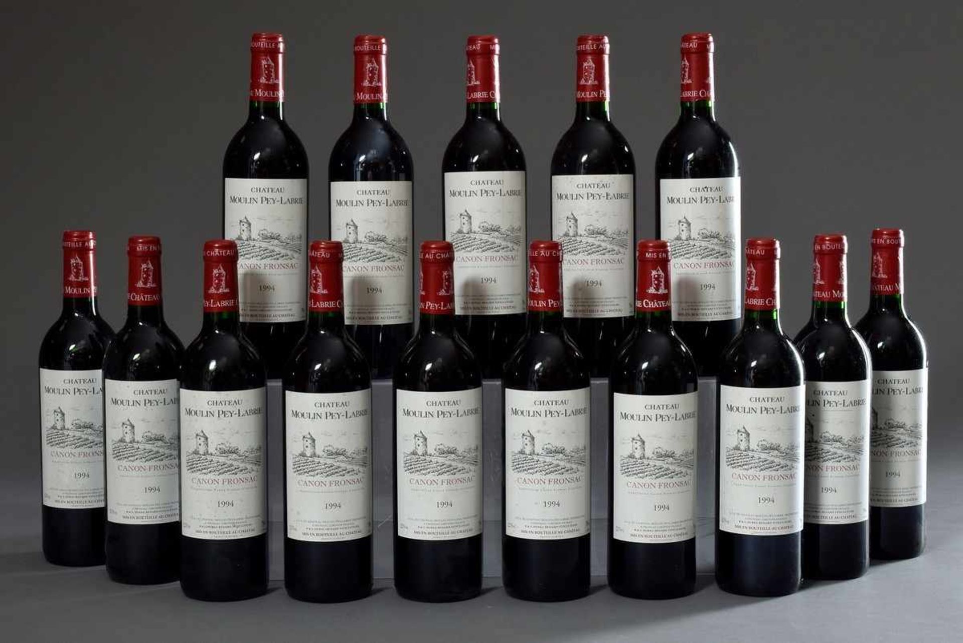 15 Flaschen Rotwein "Chateau Moulin Pey-Labrie Canon Fronsac, 1994, Schlossabfüllung, guter