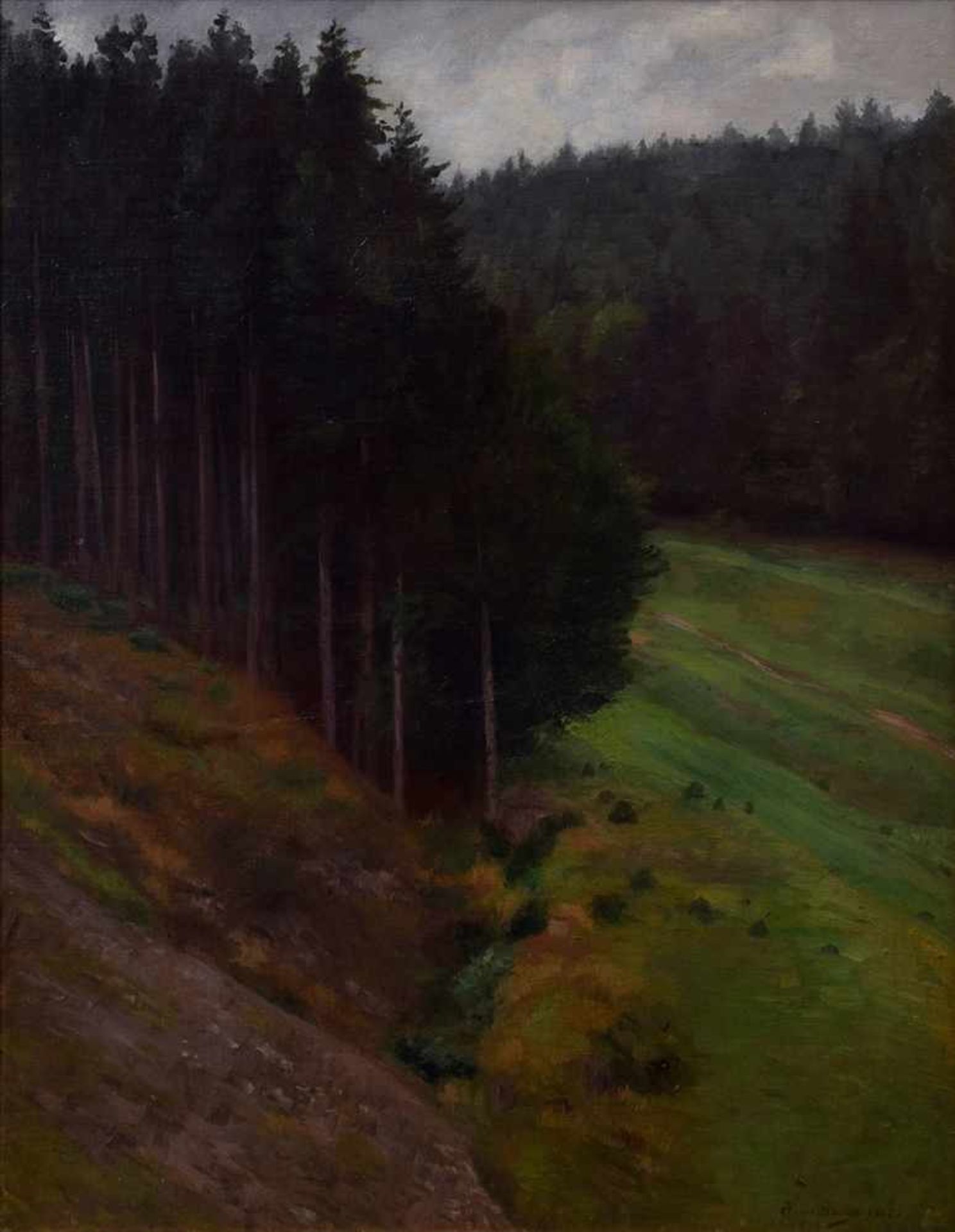 Krause, Hans (1864-1931) "Waldesrand" 1902, Öl/Leinwand auf Pappe, u.r. sign./dat., 68x54cm (m.R.