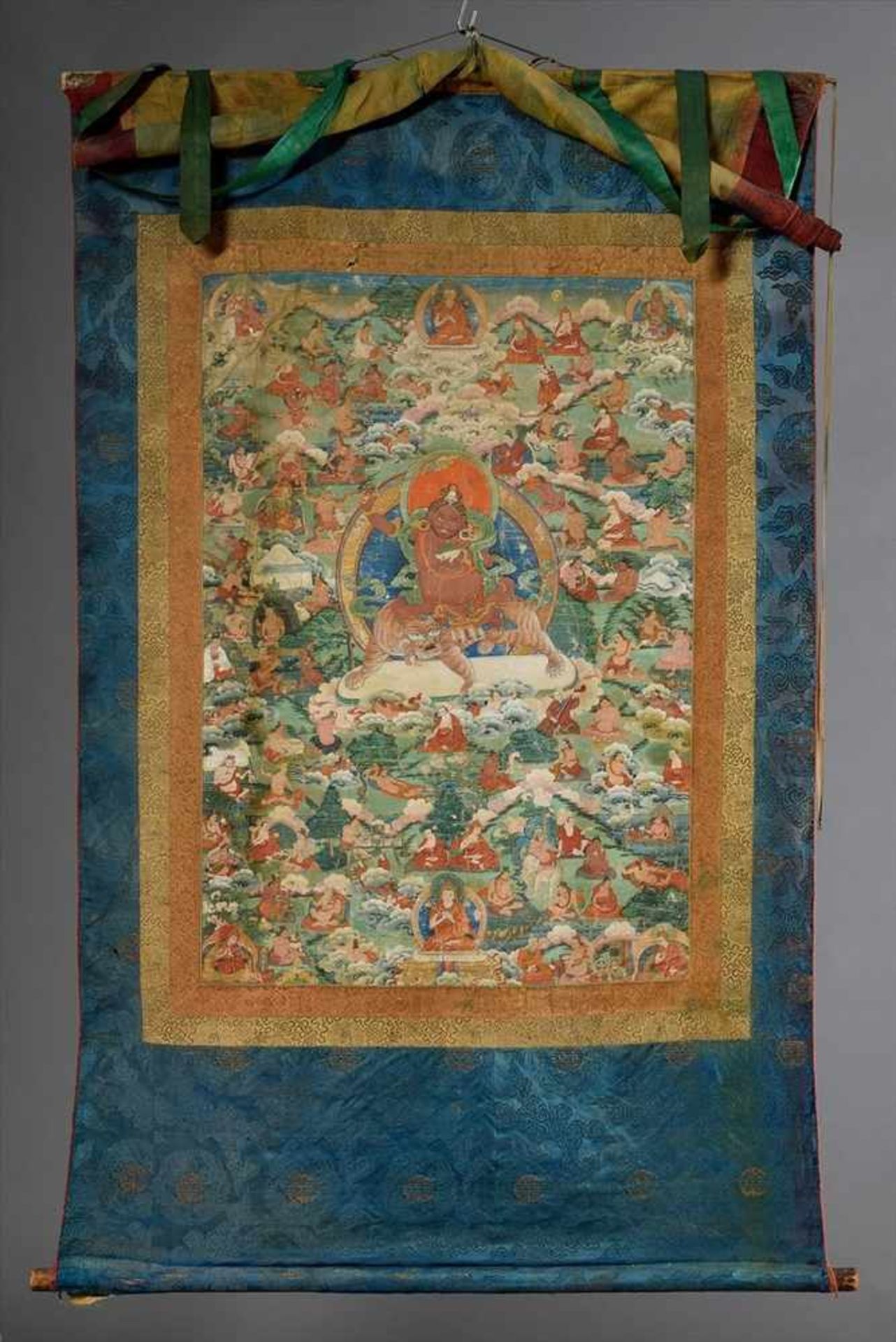 Tibetischer Thangka auf Seide "Tsongkhapa in der Erscheinungsform des Dombi-Heruka. Der mahāsiddha