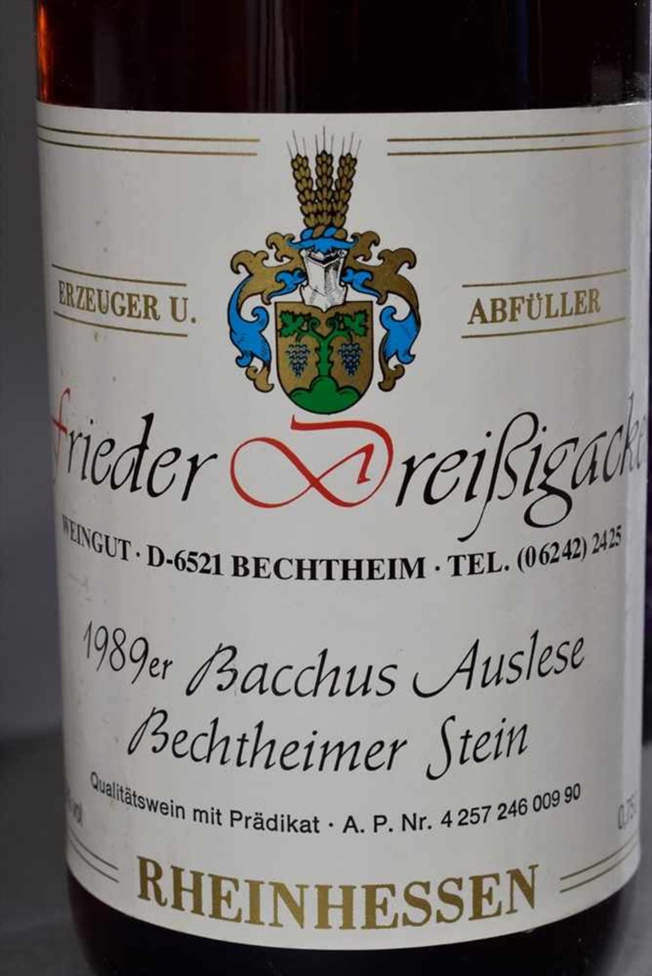 8 Diverse Flaschen: 3 Flaschen "Frieder Dreißigacker Bechtheim", Scheurebe Beerenauslese, 1989, 2 - Image 2 of 4
