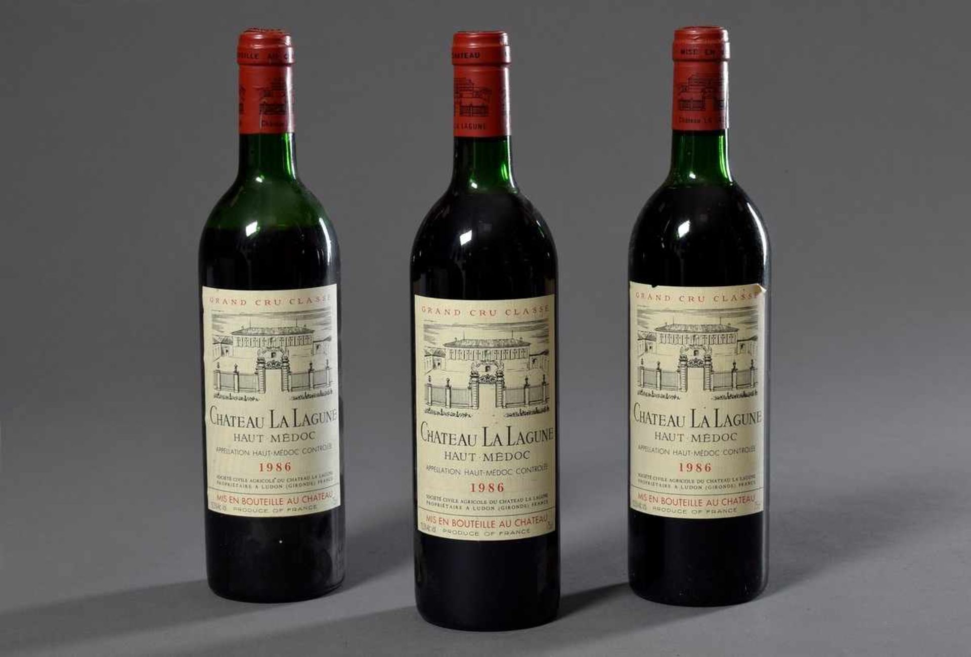 3 Flaschen Rotwein "Chateau La Lagune, Haut Medoc, Grand Cru Classé", 1986, Schlossabfüllung,