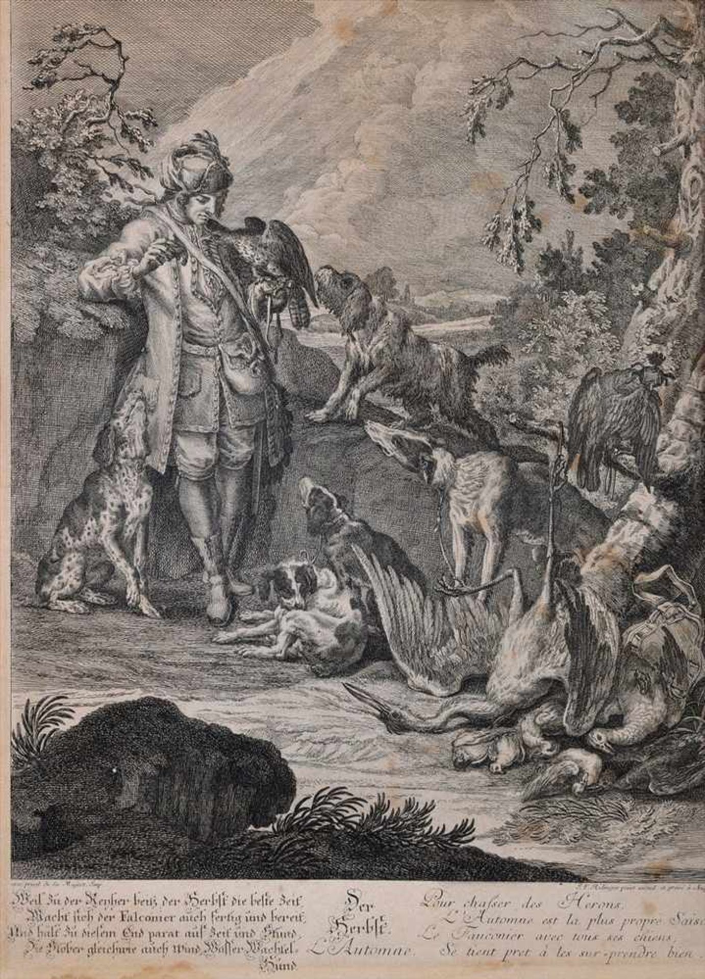 Ridinger, Johann Elias (1698-1767) „Der Herbst", Kupferstich, 46x33,5cm (m.R. 63x53cm),