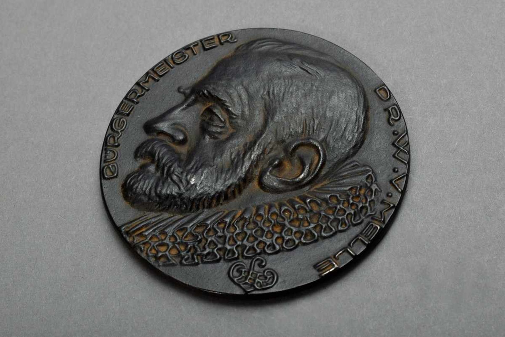 Eisen Medaille "Bürgermeister Dr. W. von Melle - Hamburgische Universität 10.V.1919", Ø 7cmIron - Bild 3 aus 4